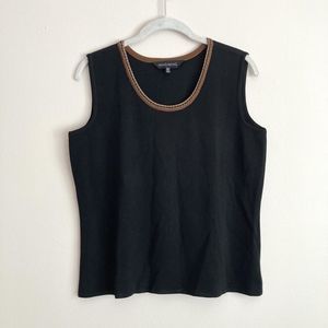 Ming Wang Womens Black Sleeveless Top Brown Trim Size Medium Acrylic Shell